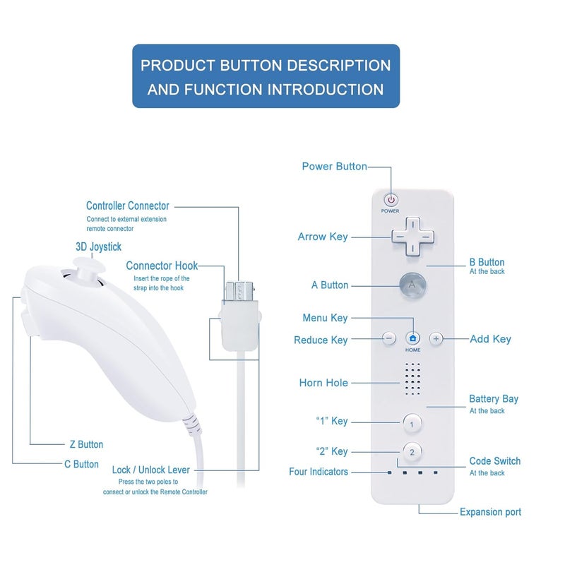 FIOTOK Wii Remote with Nunchuck,Wii Controller with Nunchuck Compatible with Nintendo Wii/Wii U with Silicone Case and Wrist Strap, White - Image 5